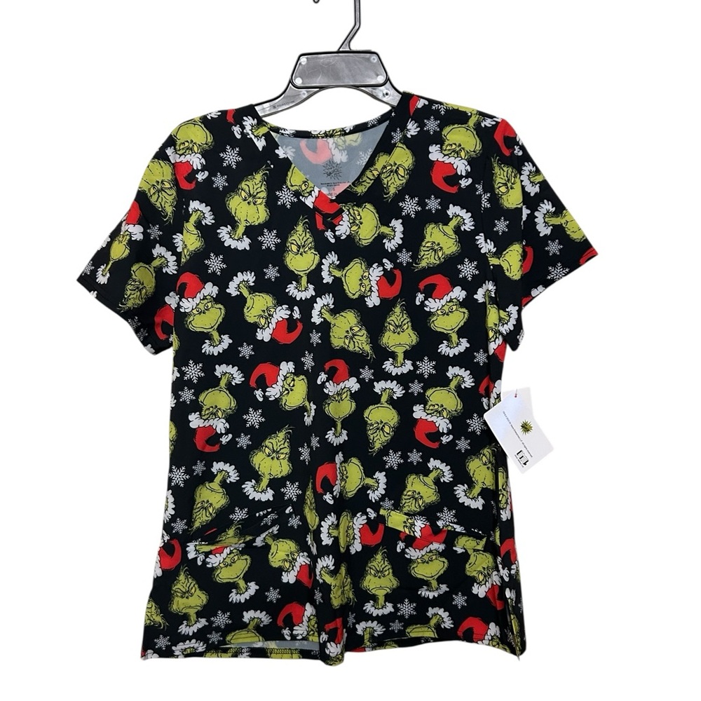 Dr. Seuss Red Grinch Christmas scrub top sz small 19” ptp